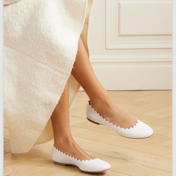 CHLOE Lauren Scalloped Leather Ballet Flats in White EUC/sz 6 - Picture 2 of 15